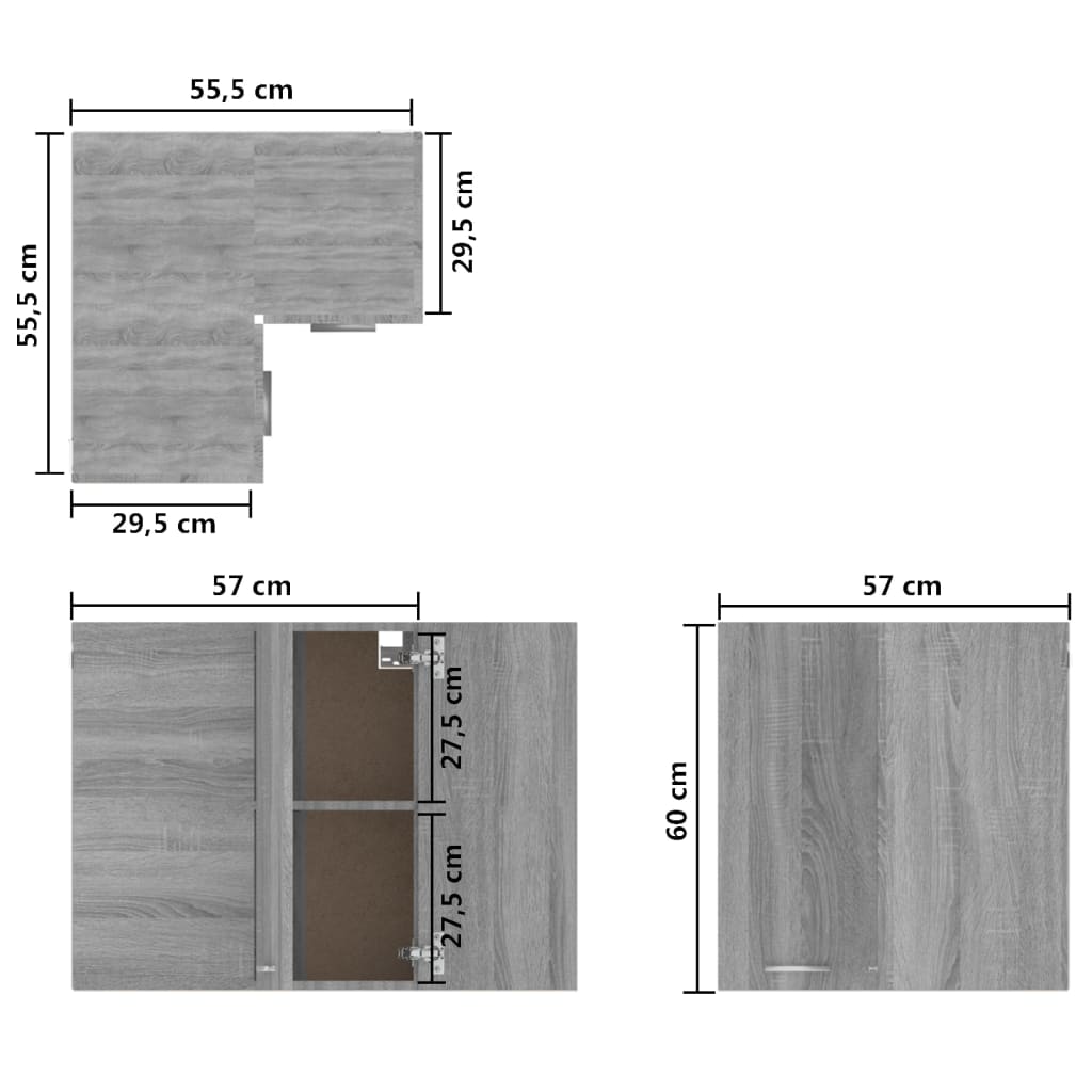 vidaXL Eck-Hängeschrank Grau Sonoma 57x57x60 cm Holzwerkstoff