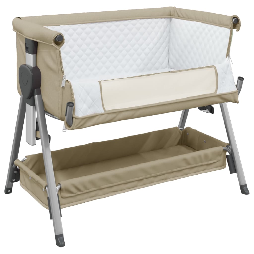 vidaXL Babybett mit Matratze Taupe Leinenstoff