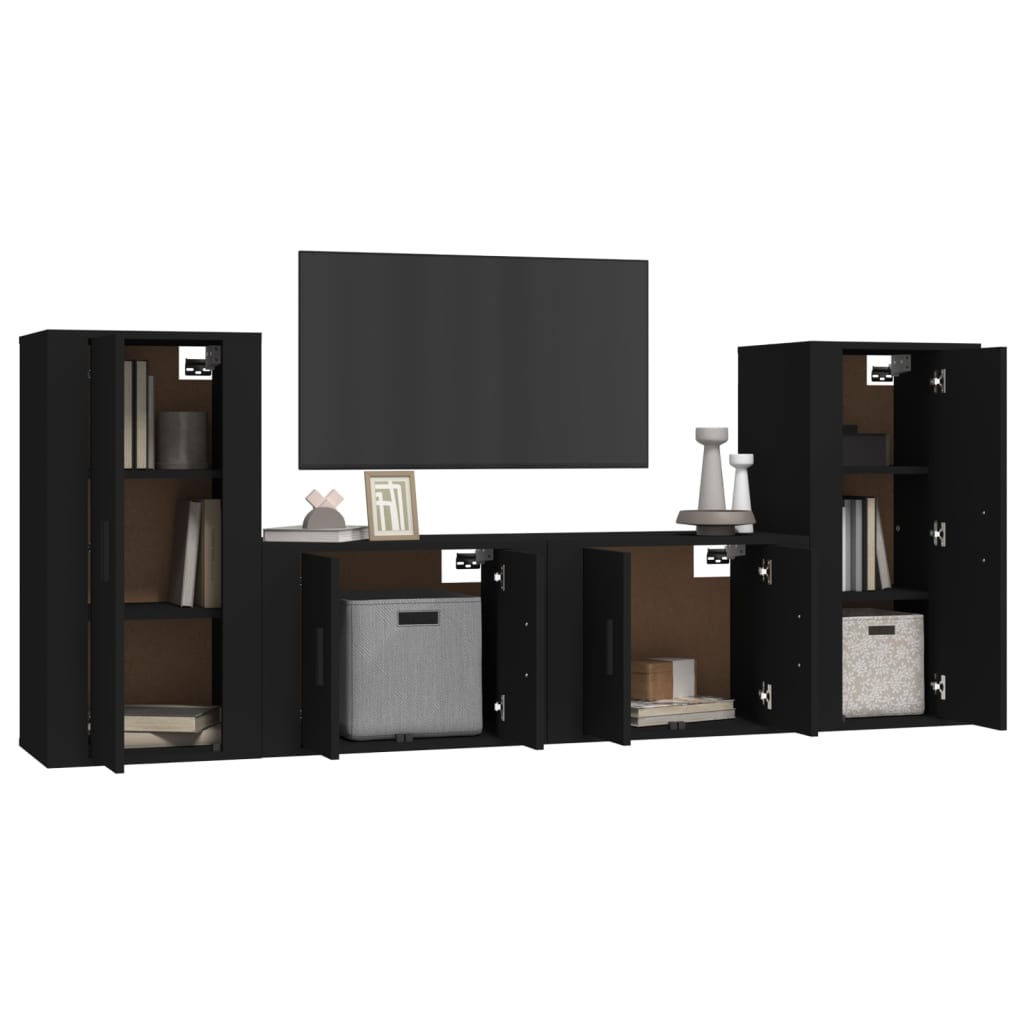 vidaXL 4-tlg. TV-Schrank-Set Schwarz Holzwerkstoff