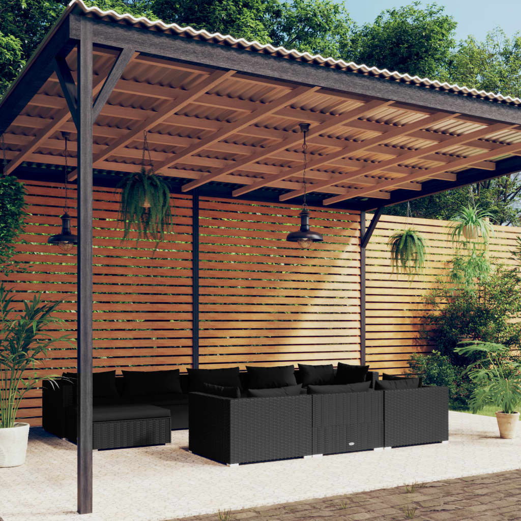 vidaXL 10-tlg. Garten-Lounge-Set mit Kissen Schwarz Poly Rattan