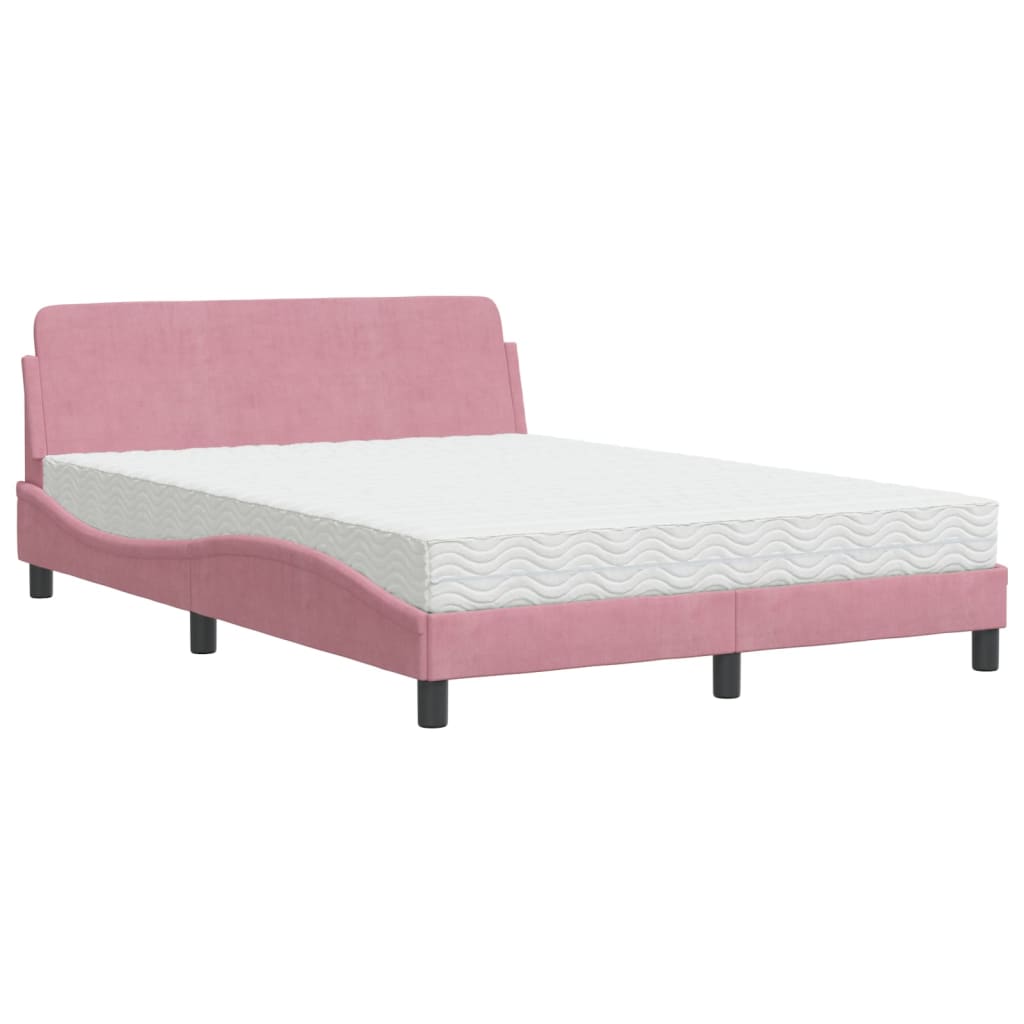 vidaXL Bett mit Matratze Rosa 140x190 cm Samt