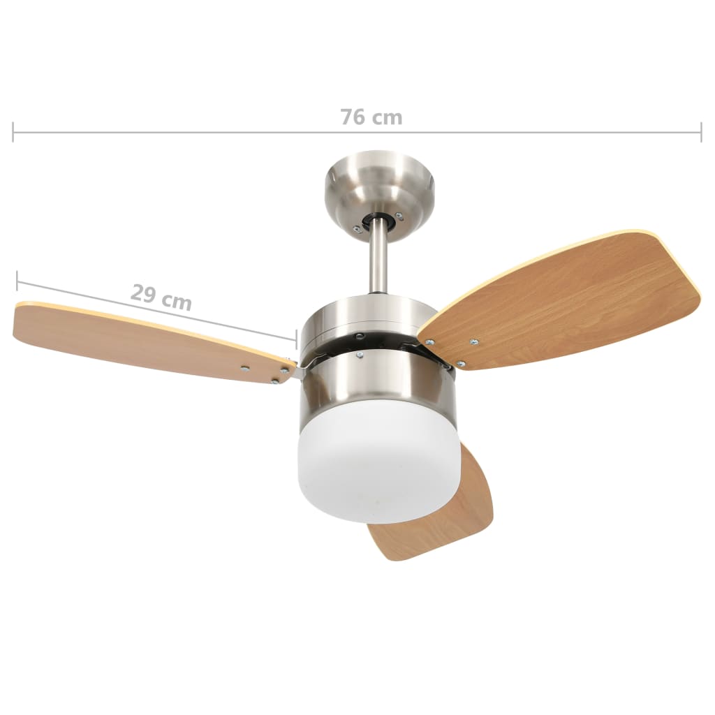 vidaXL Deckenventilator mit Licht und Fernbedienung 76 cm Hellbraun