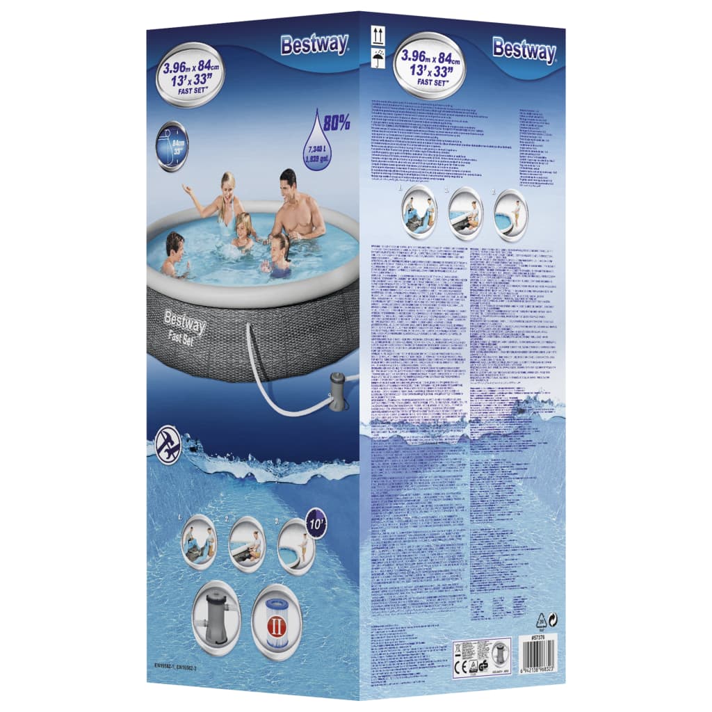 Bestway Fast Set Pool-Set mit Pumpe Aufblasbar 396x84 cm