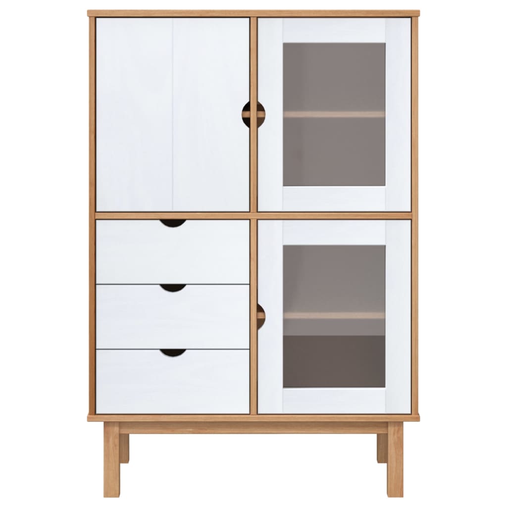 vidaXL Highboard OTTA Braun&Weiß 85x43x125 cm Massivholz Kiefer