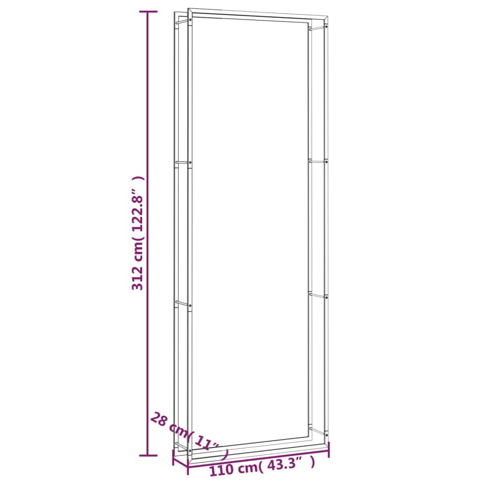 vidaXL Brennholzregal Mattschwarz 110x28x312 cm Stahl