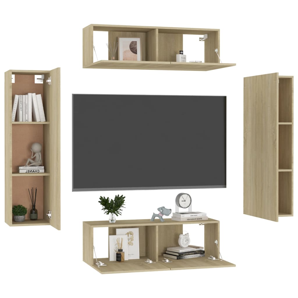 vidaXL 4-tlg. TV-Schrank-Set Sonoma-Eiche Holzwerkstoff