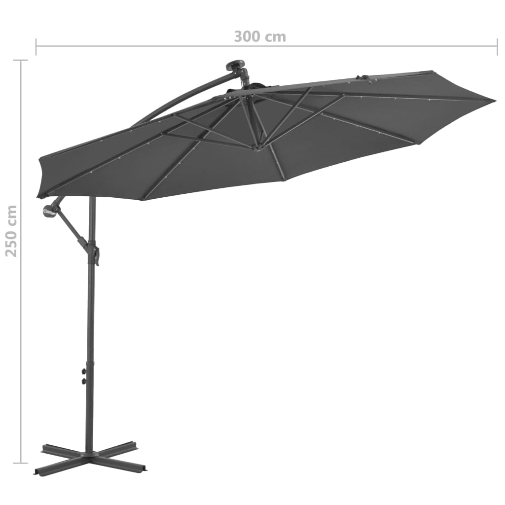 vidaXL Ampelschirm mit LED-Beleuchtung und Stahl-Mast 300 cm Anthrazit