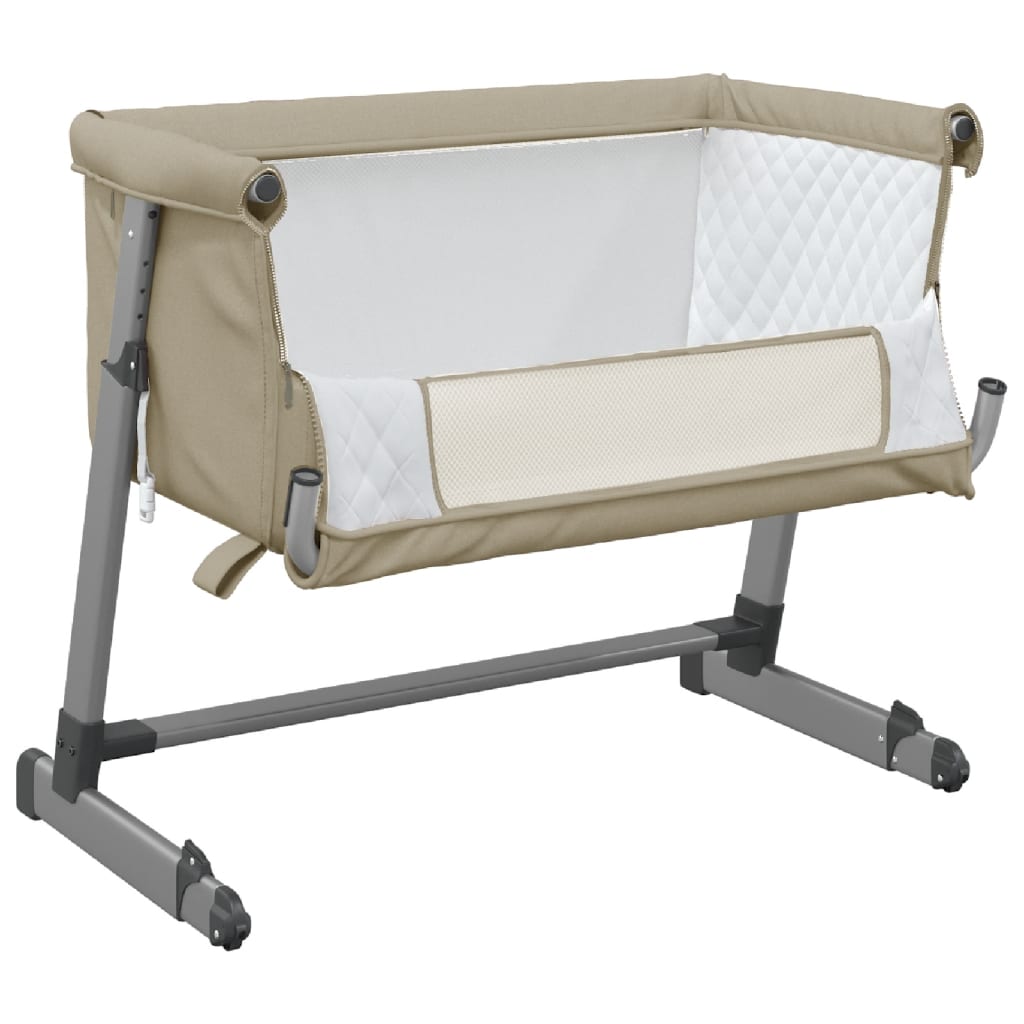 vidaXL Babybett mit Matratze Taupe Leinenstoff