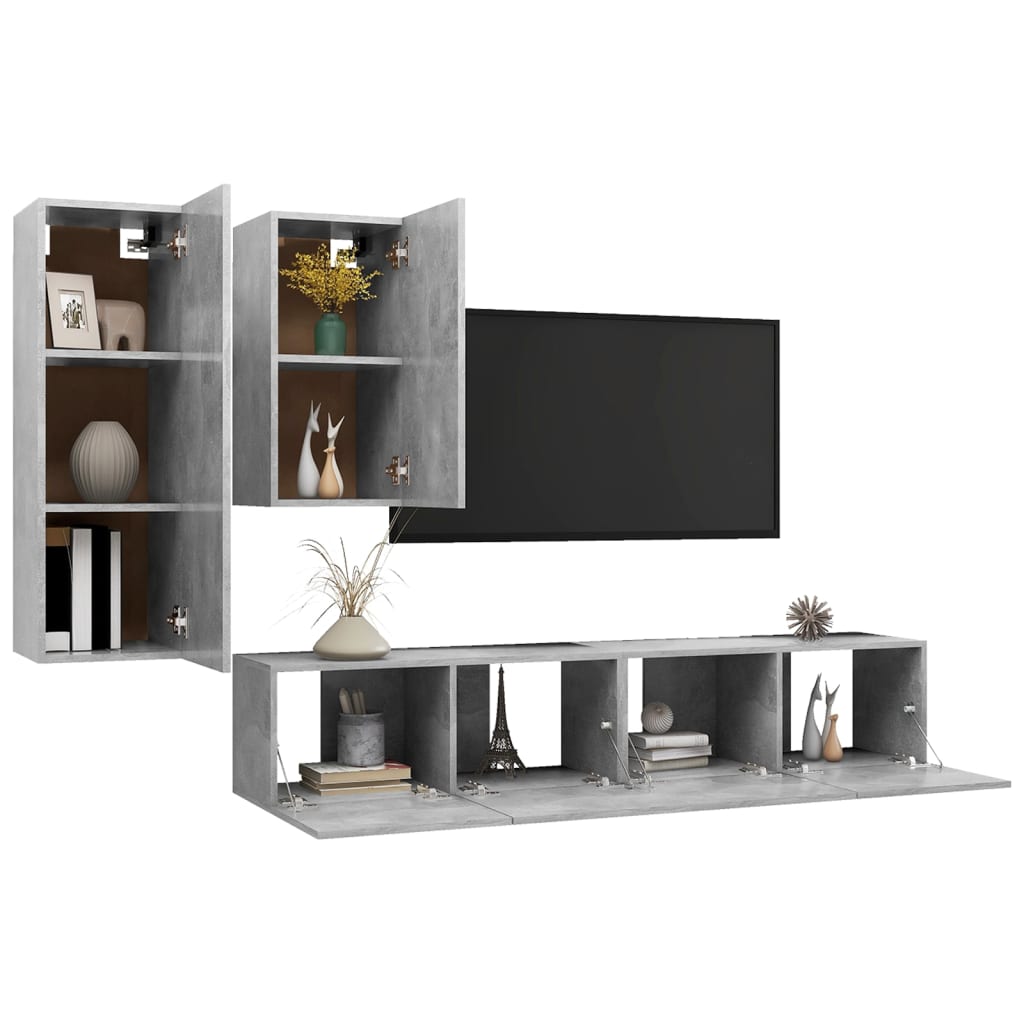 vidaXL 4-tlg. TV-Schrank-Set Betongrau Holzwerkstoff