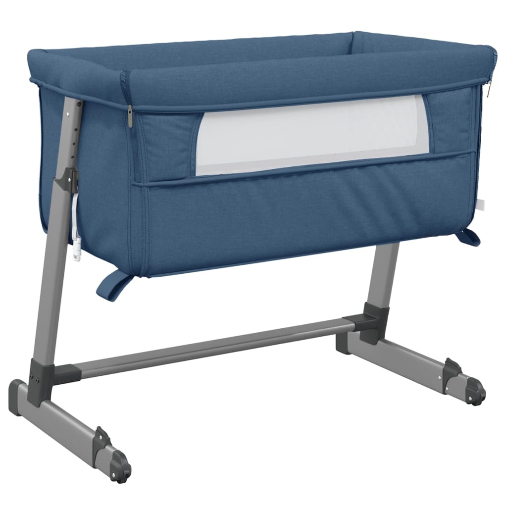 vidaXL Babybett mit Matratze Marineblau Leinenstoff