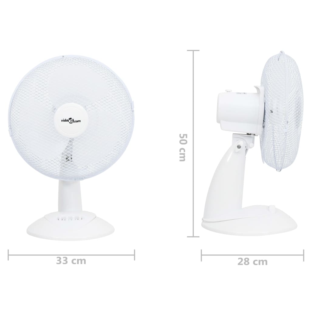 vidaXL Tischventilator 3 Geschwindigkeiten 30 cm 40 W Weiß 