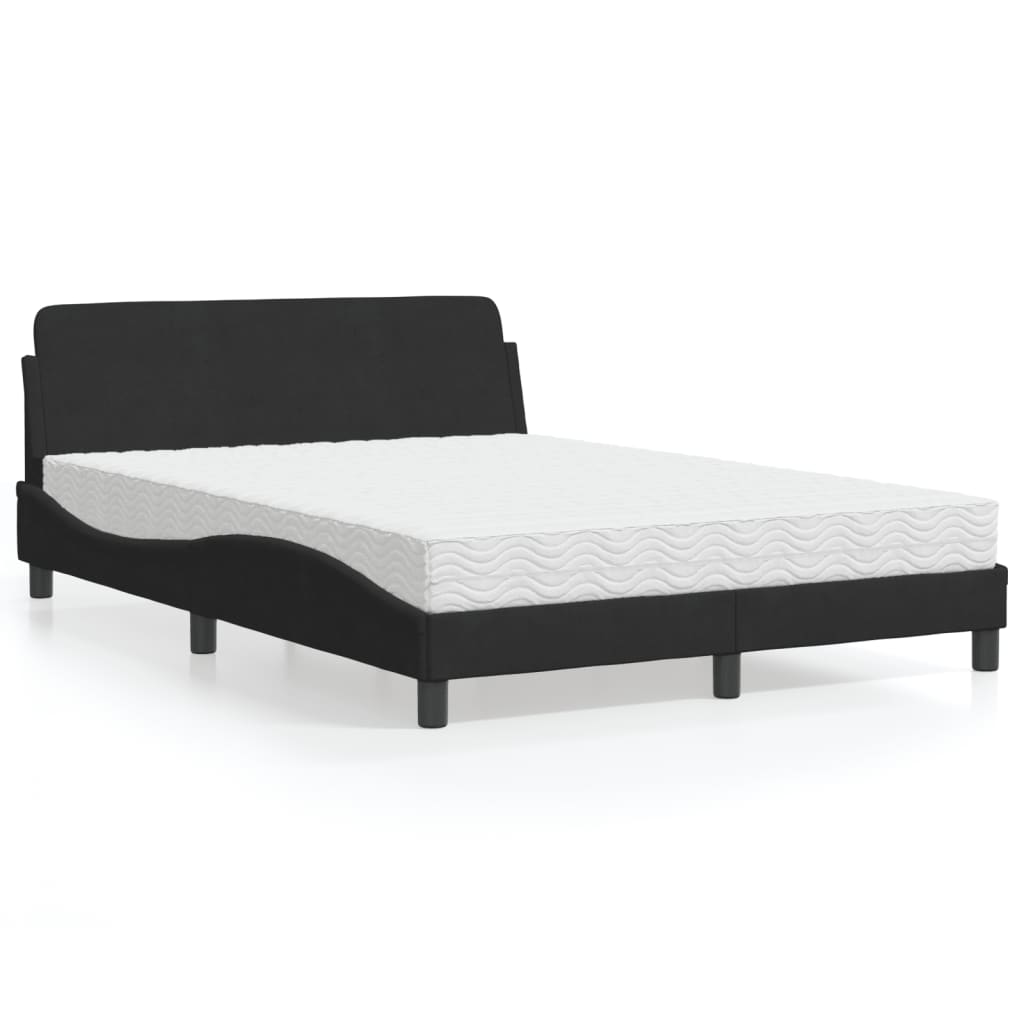 vidaXL Bett mit Matratze Schwarz 140x200 cm Samt