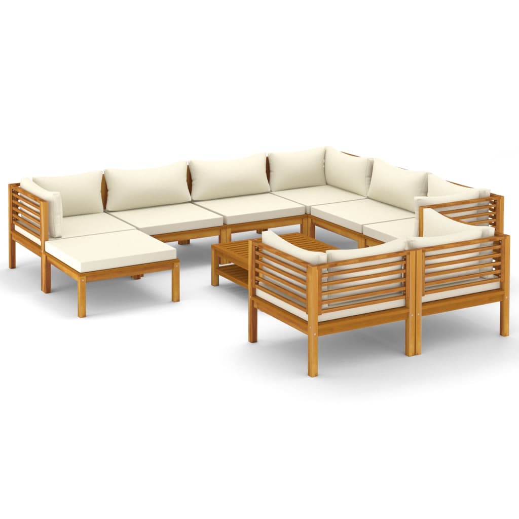 vidaXL 10-tlg. Garten-Lounge-Set mit Creme Kissen Massivholz Akazie