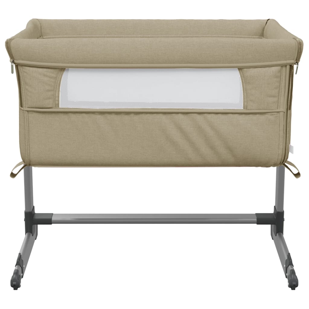 vidaXL Babybett mit Matratze Taupe Leinenstoff