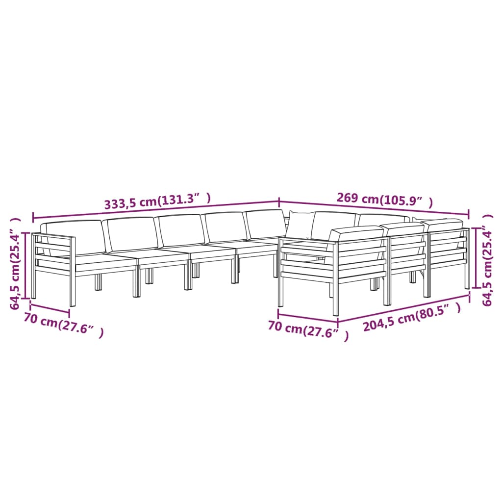 vidaXL 10-tlg. Garten-Lounge-Set mit Kissen Aluminium Anthrazit