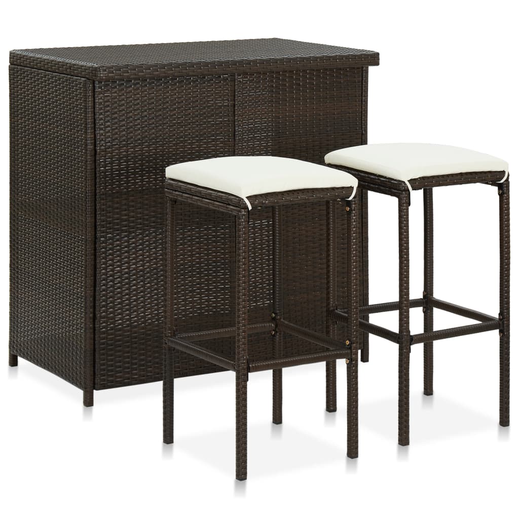 vidaXL 3-tlg. Bar Set Poly Rattan Braun