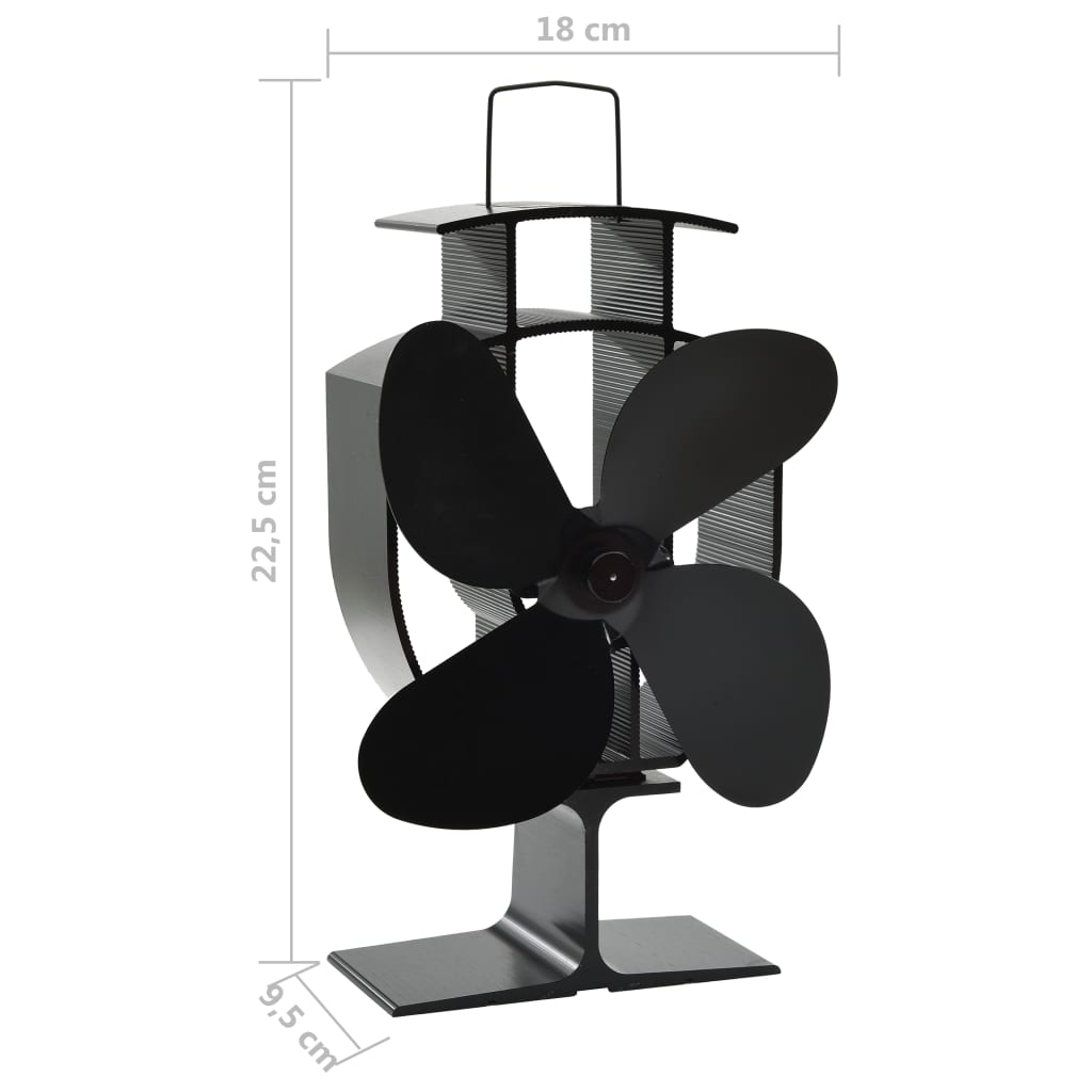 vidaXL Ofenventilator Wärmebetrieben 4 Blätter Schwarz