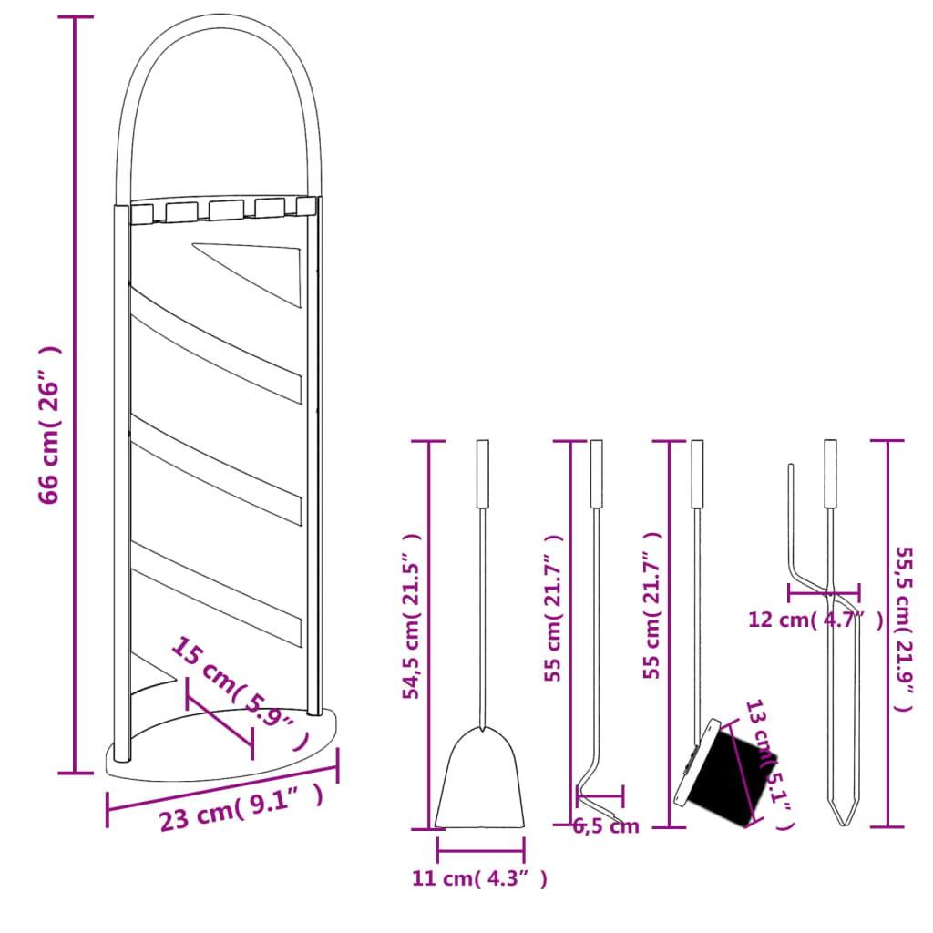 vidaXL 5-tlg. Kaminwerkzeug-Set 23x15x66 cm Stahl