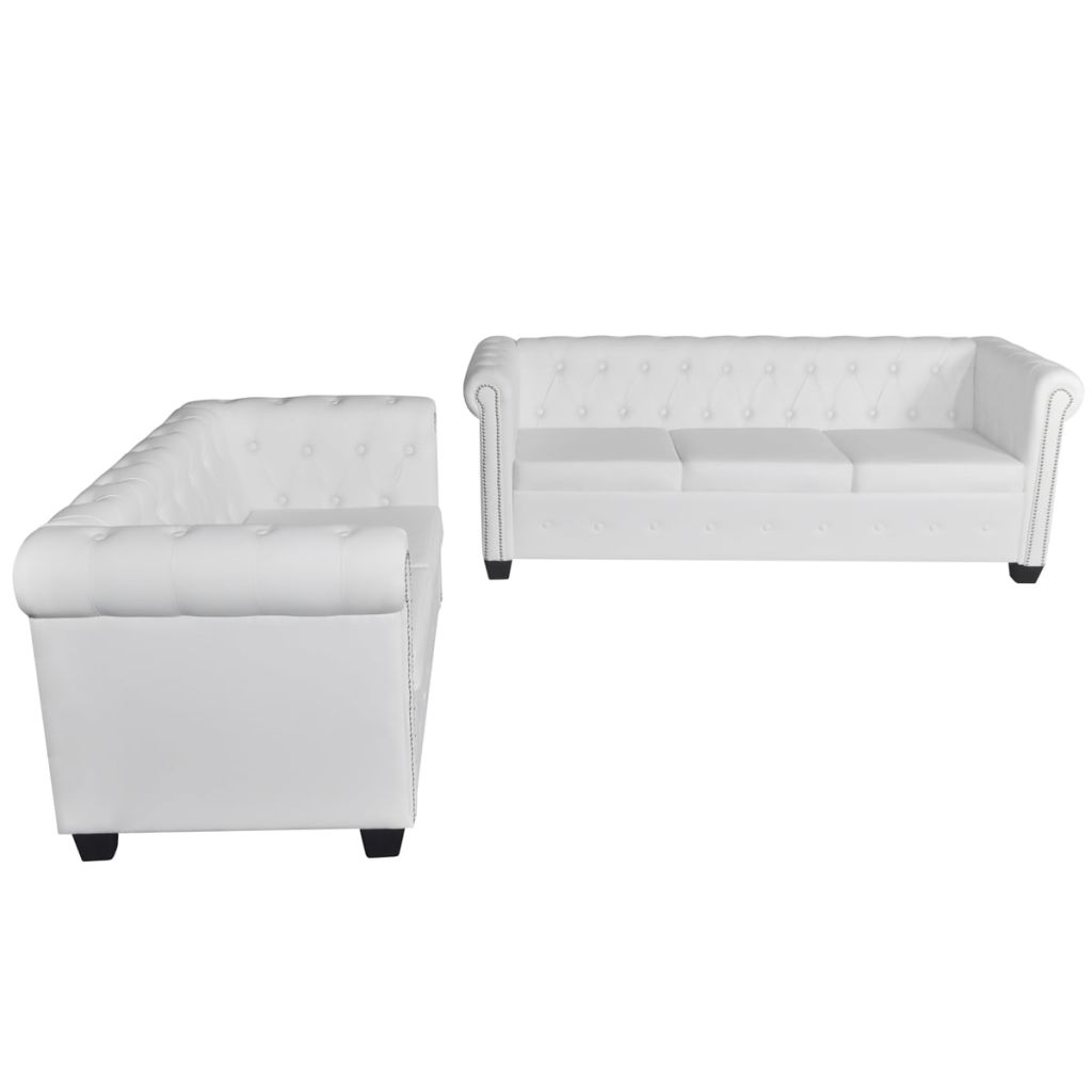   vidaXL Chesterfield-Sofas 2-Sitzer und 3-Sitzer Kunstleder Weiß 