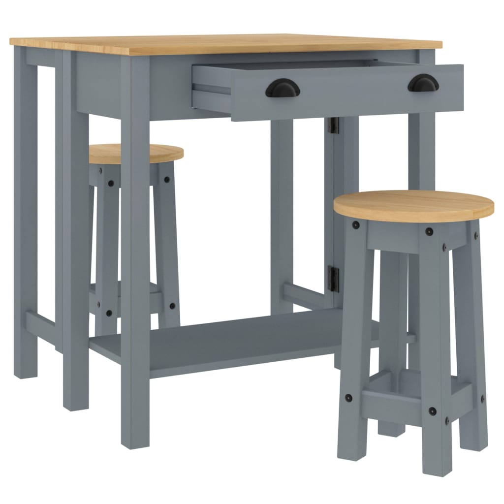 vidaXL 3-tlg. Bar-Set Grau Massivholz Kiefer