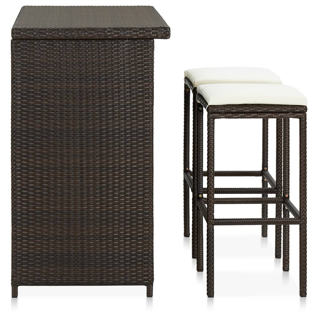 vidaXL 3-tlg. Bar Set Poly Rattan Braun