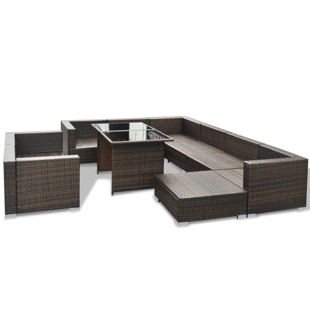 vidaXL 10-tlg. Garten-Lounge-Set mit Auflagen Poly Rattan Braun