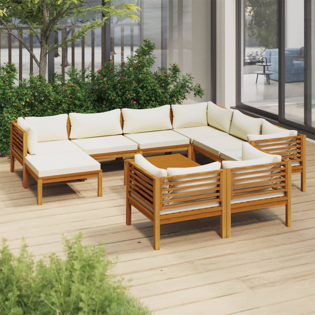 vidaXL 10-tlg. Garten-Lounge-Set mit Creme Kissen Massivholz Akazie