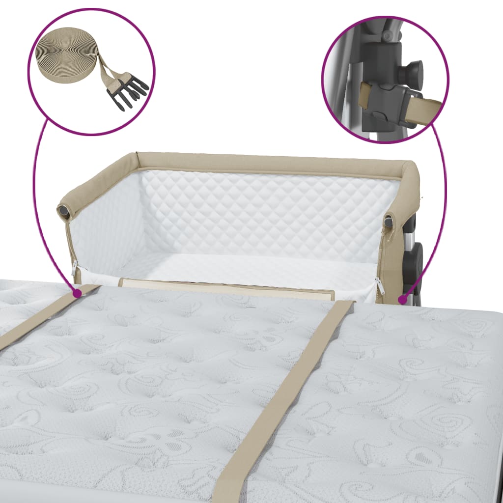 vidaXL Babybett mit Matratze Taupe Leinenstoff