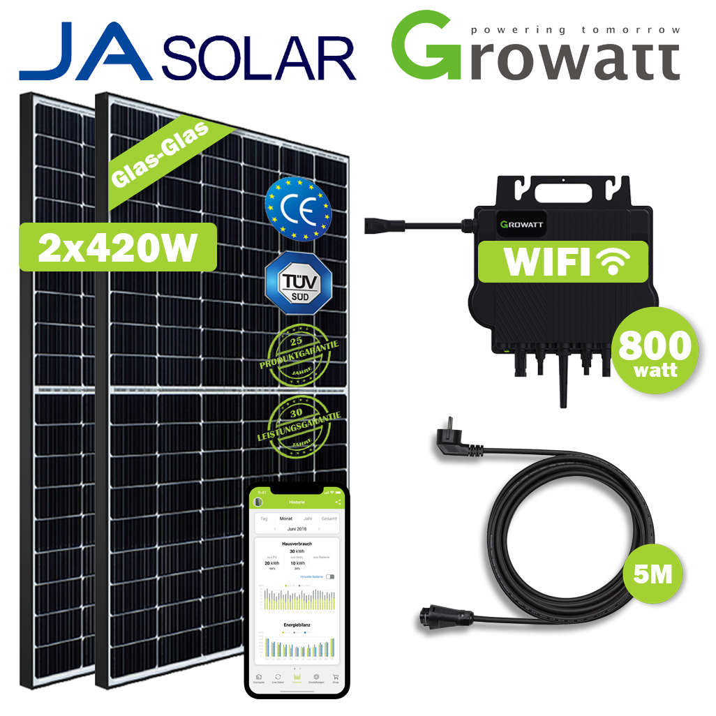 Balkonkraftwerk JA Solar - Bifacial 880WP/800W 2x440Wp - Growatt