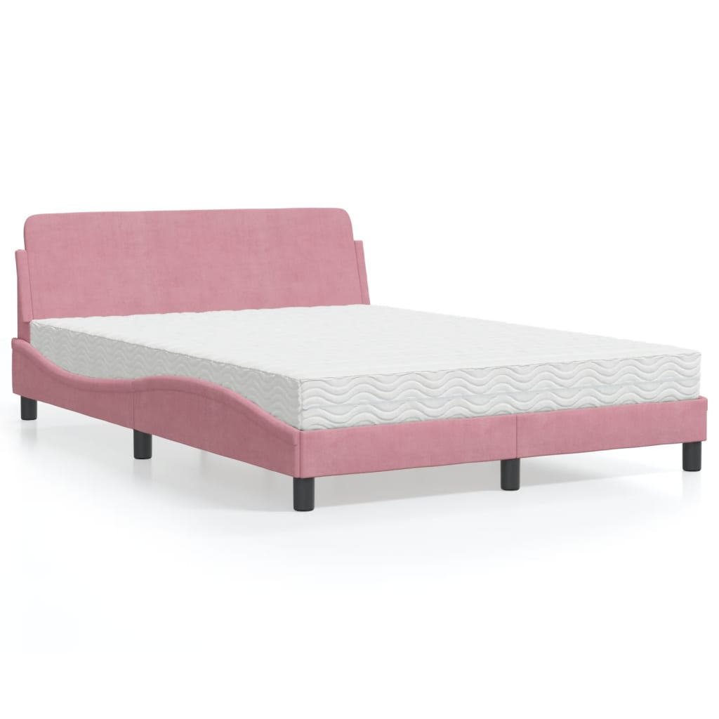 vidaXL Bett mit Matratze Rosa 140x190 cm Samt