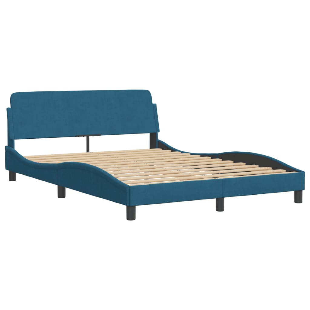 vidaXL Bett mit Matratze Blau 140x200 cm Samt