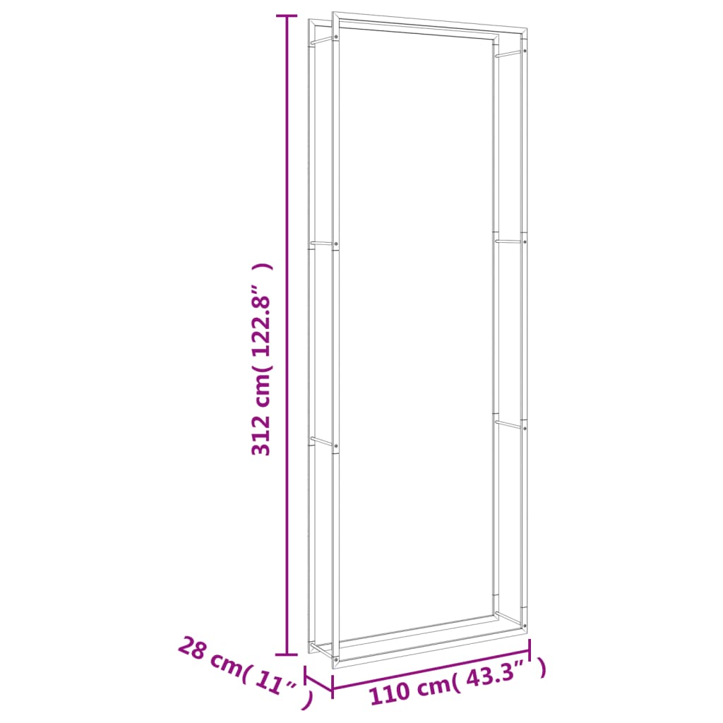 vidaXL Brennholzregal 110x28x312 cm Edelstahl