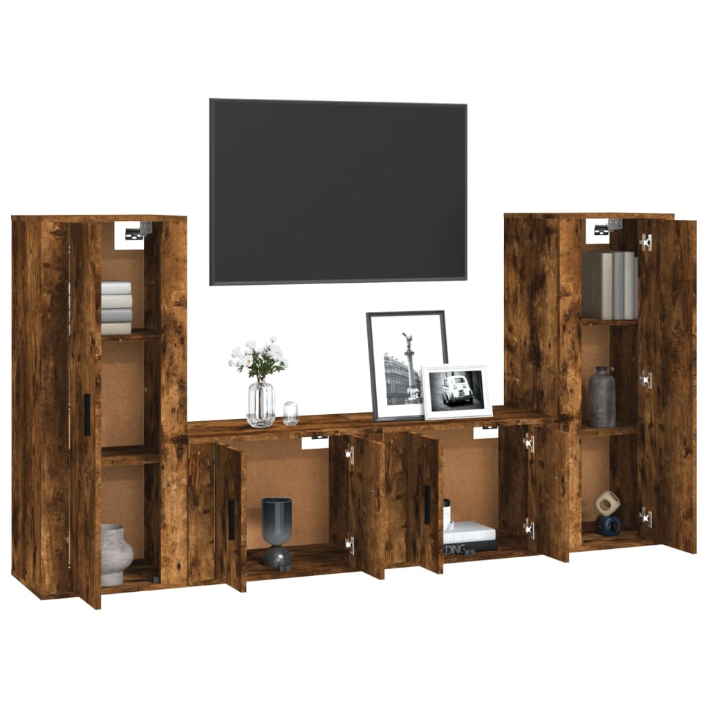 vidaXL 4-tlg. TV-Schrank-Set Räuchereiche Holzwerkstoff