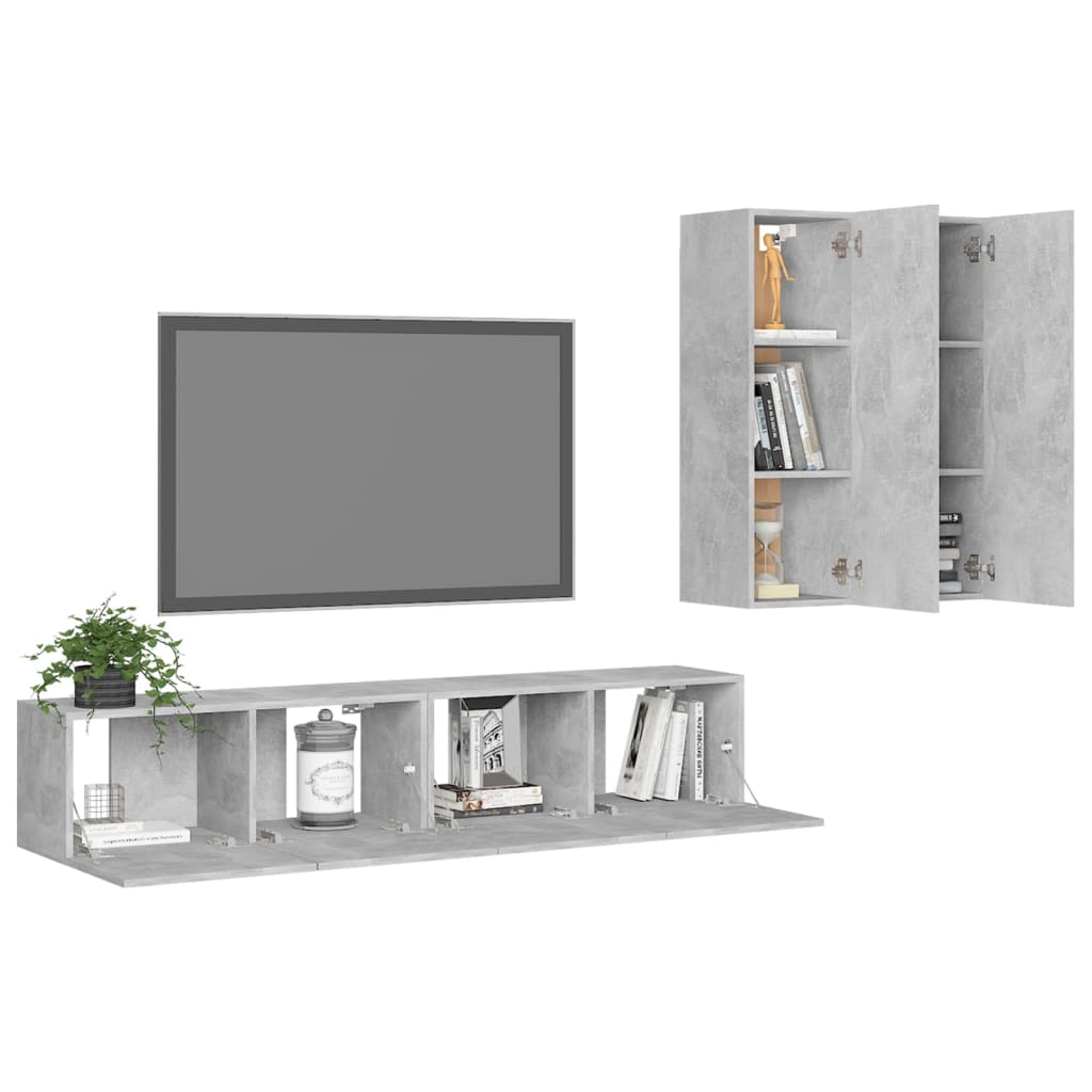 vidaXL 4-tlg. TV-Schrank-Set Betongrau Holzwerkstoff