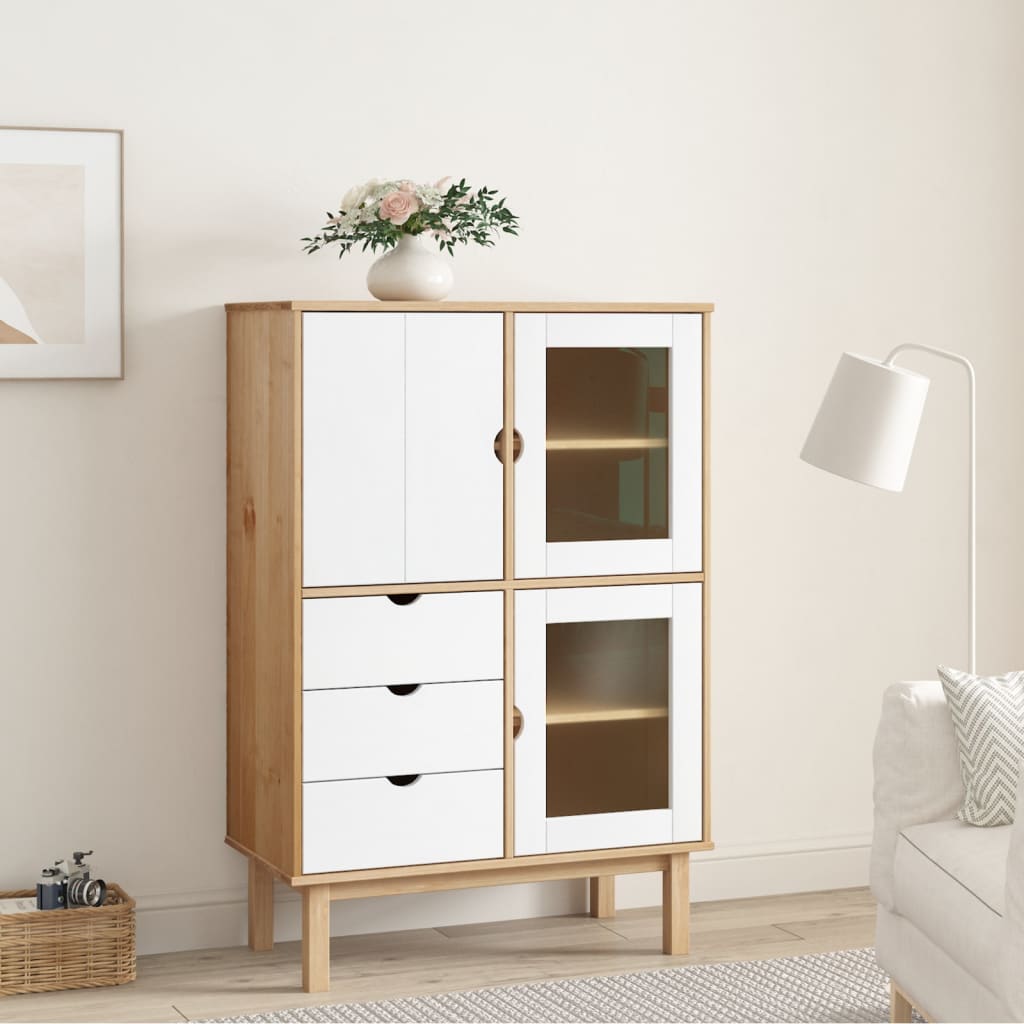 vidaXL Highboard OTTA Braun&Weiß 85x43x125 cm Massivholz Kiefer