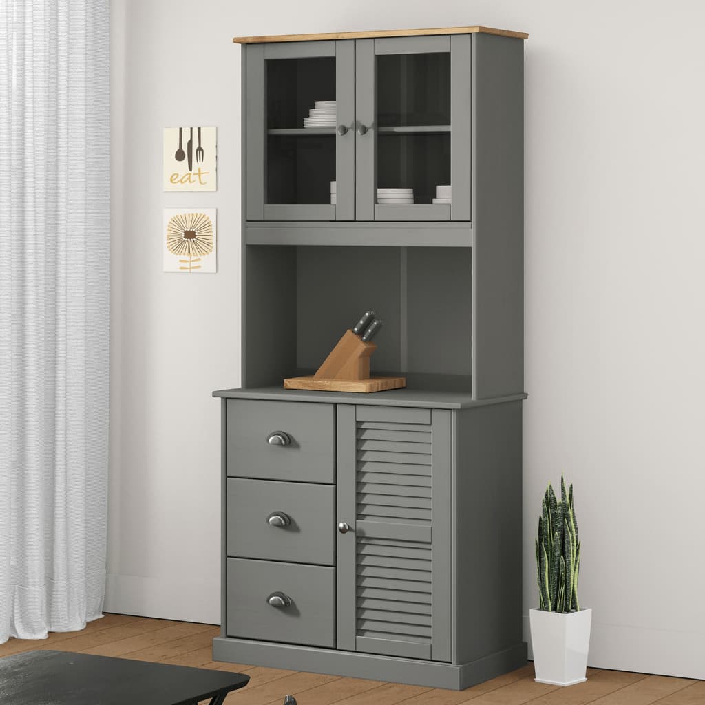 vidaXL Highboard VIGO Grau 78x40x175 cm Massivholz Kiefer