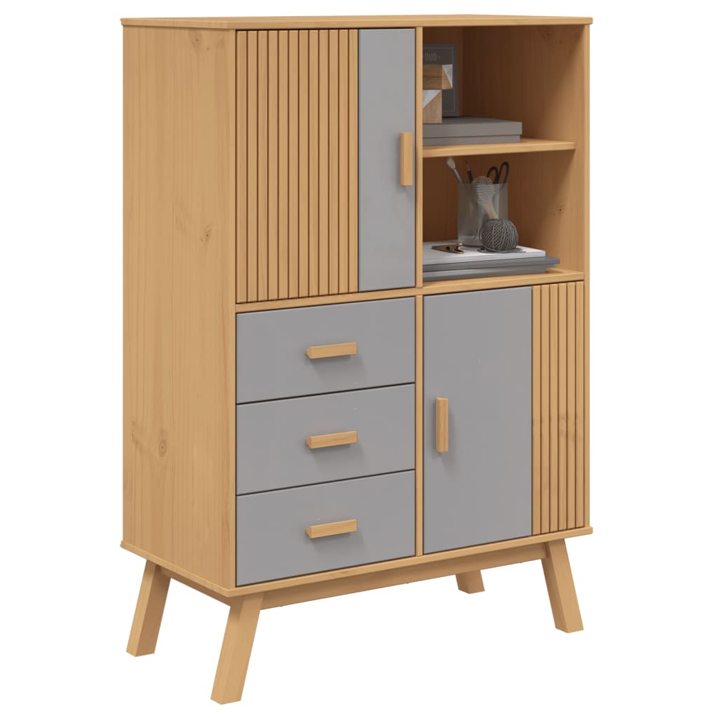 vidaXL Highboard OLDEN Grau und Braun 85x43x125 cm Massivholz Kiefer