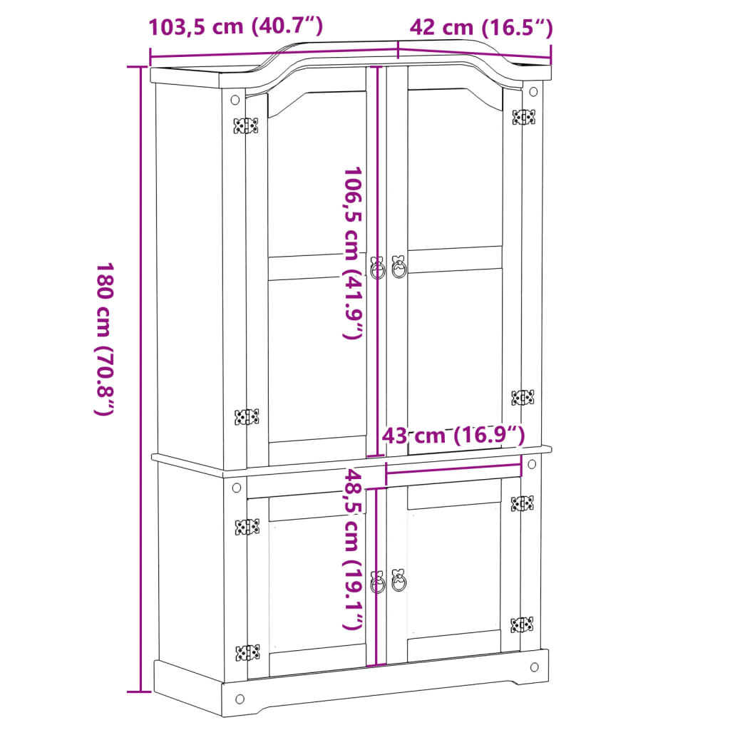 vidaXL Vitrine Corona 103,5x42x180 cm Massivholz Kiefer