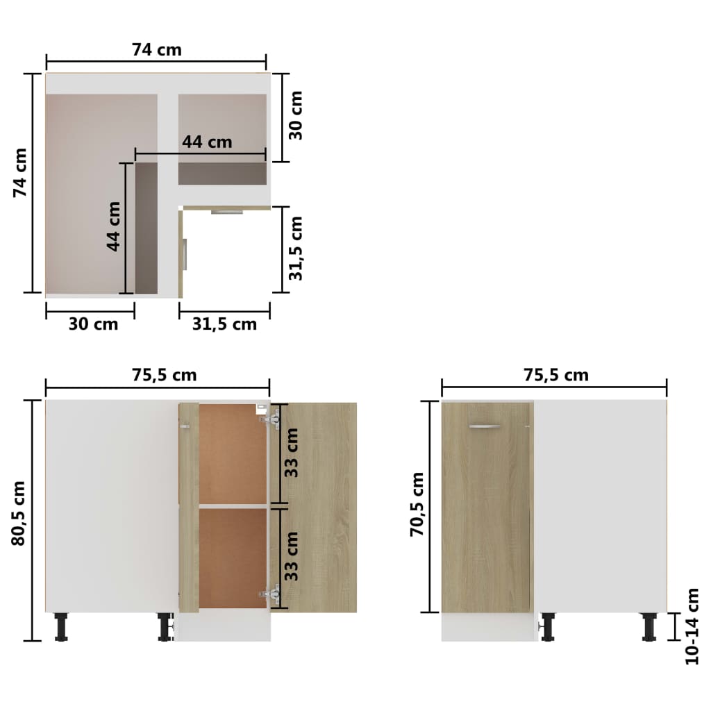 vidaXL Eckunterschrank Sonoma-Eiche 75,5x75,5x81,5 cm Holzwerkstoff