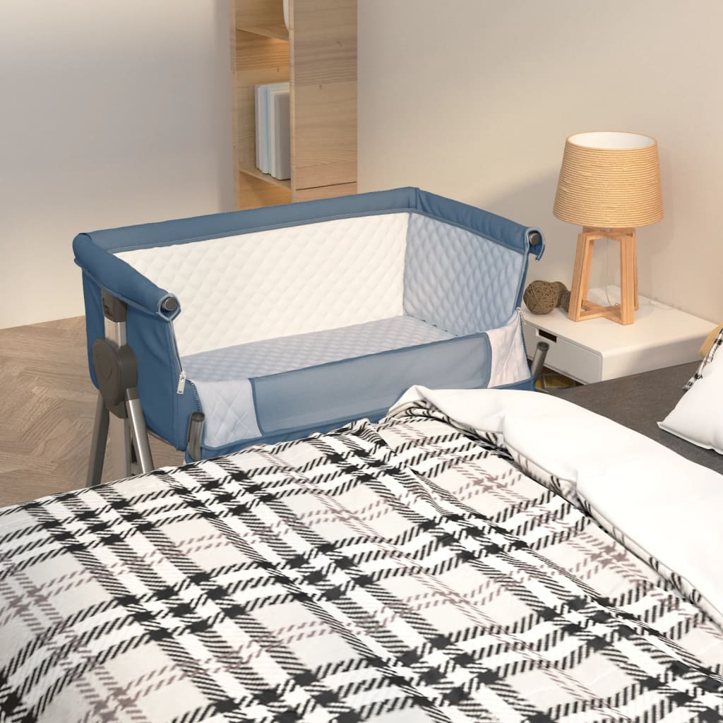 vidaXL Babybett mit Matratze Marineblau Leinenstoff