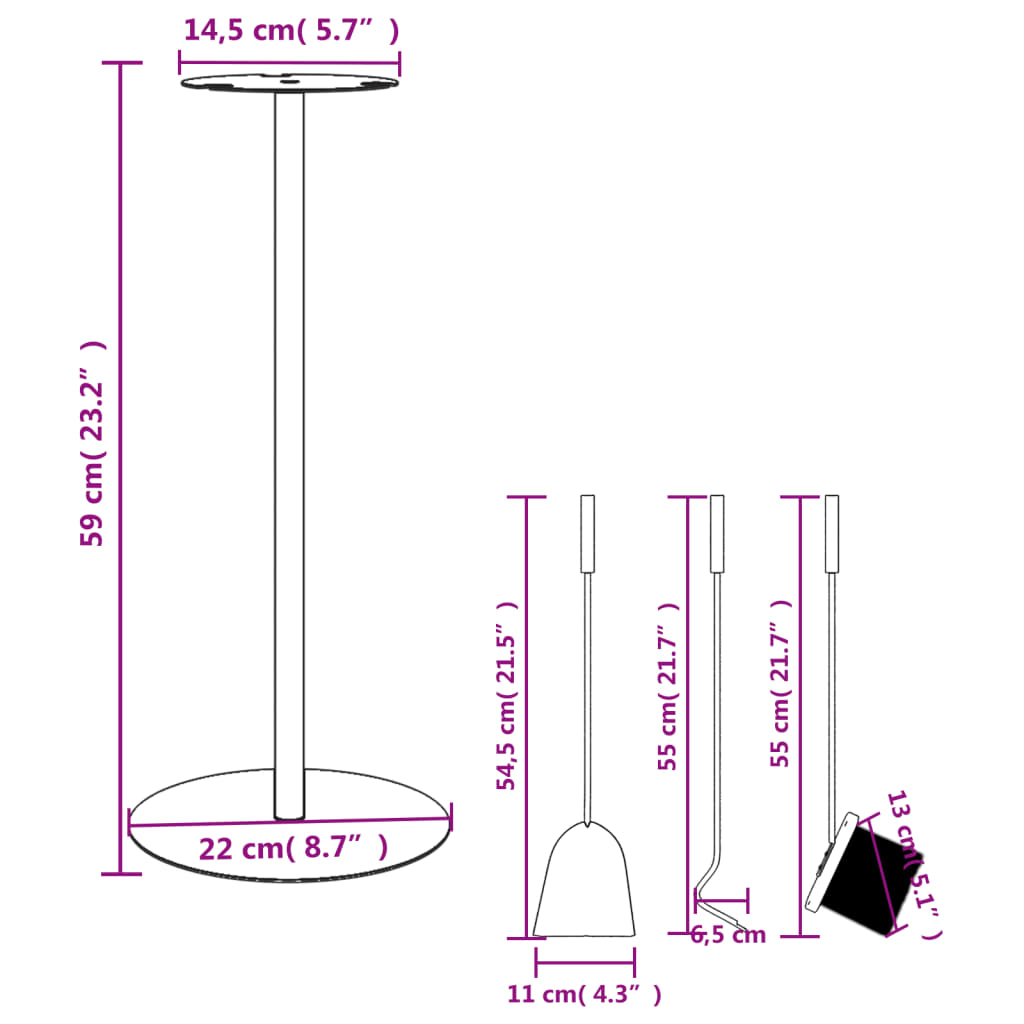 vidaXL 4-tlg. Kaminwerkzeug-Set 22x59 cm Stahl