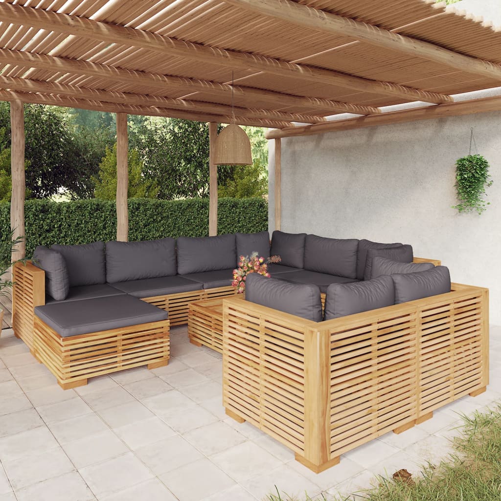 vidaXL 10-tlg. Garten-Lounge-Set mit Kissen Massivholz Teak