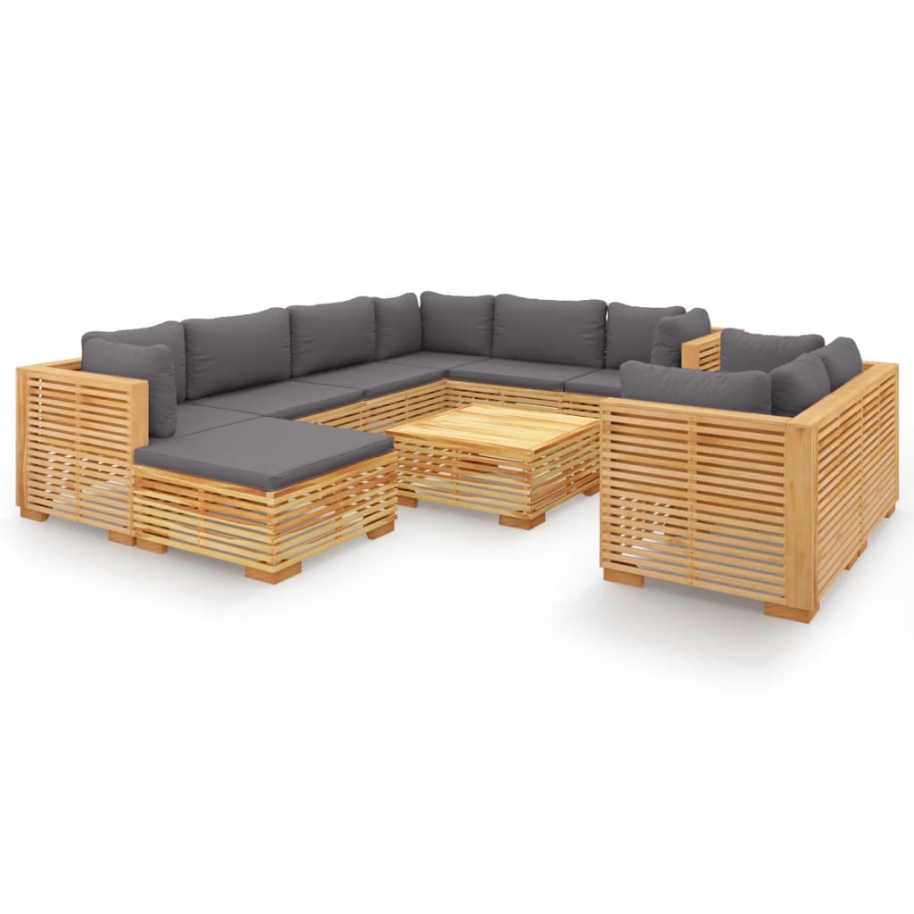 vidaXL 10-tlg. Garten-Lounge-Set mit Kissen Massivholz Teak