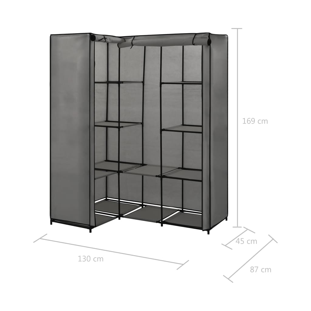 vidaXL Eckkleiderschrank Grau 130 x 87 x 169 cm