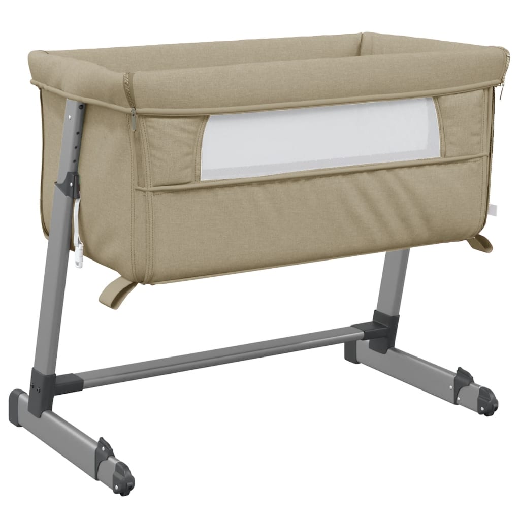 vidaXL Babybett mit Matratze Taupe Leinenstoff