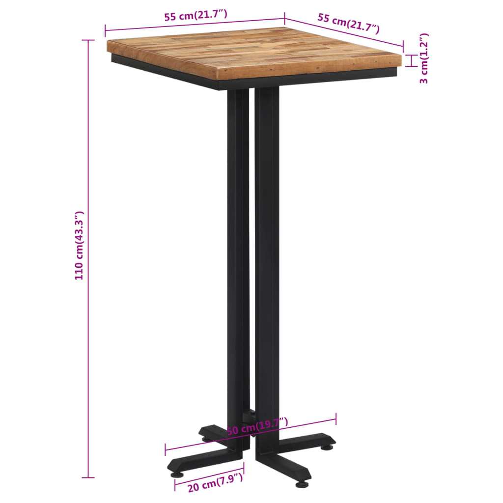 vidaXL Bartisch 55x55x110 cm Recyceltes Massivholz Teak